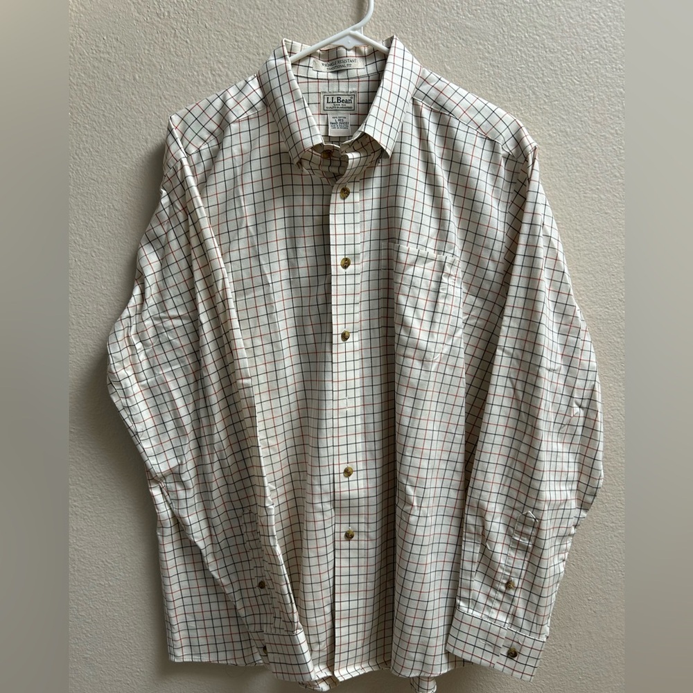 L. L. Bean Men’s Plaid Button Down Shirt Beige Size L